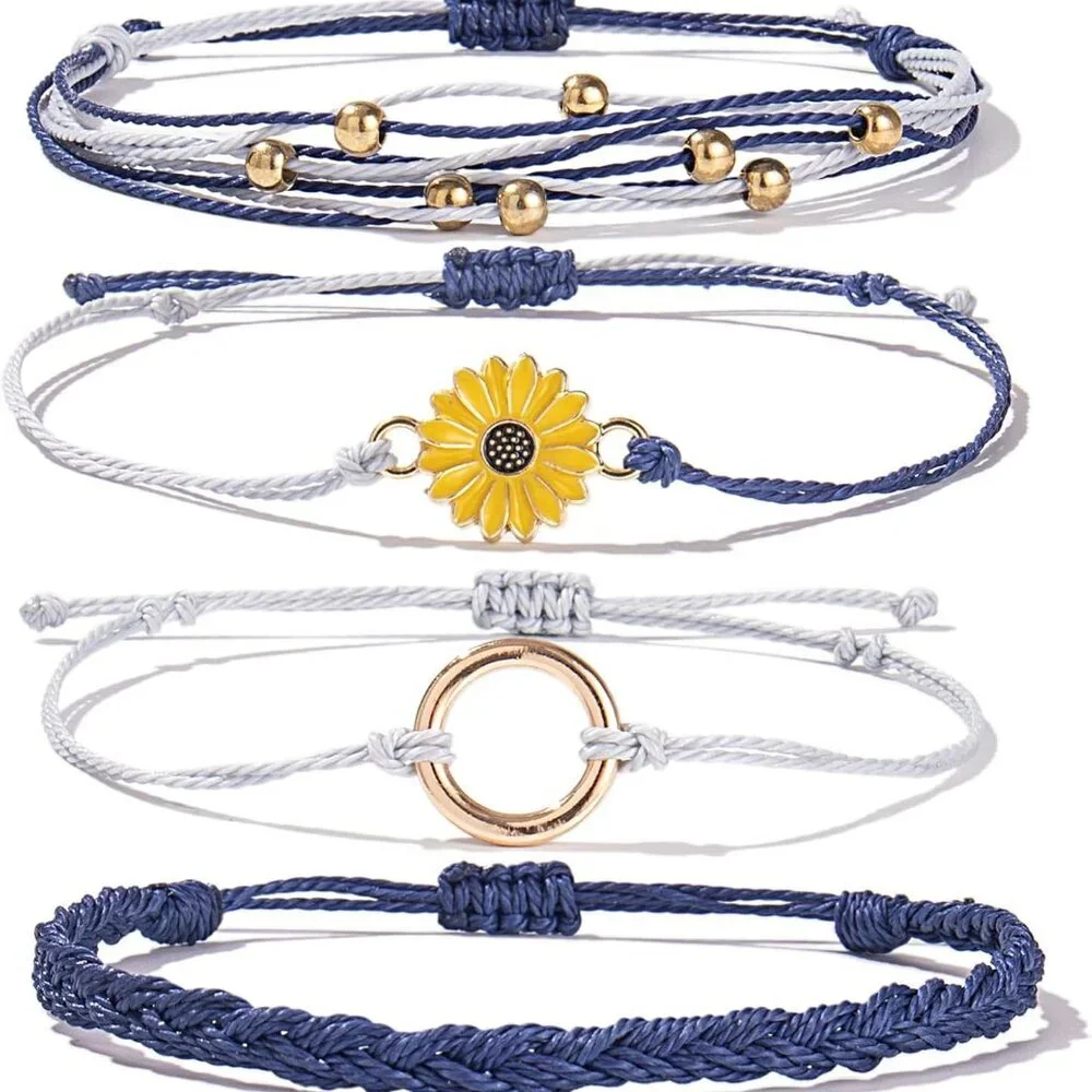 Sunflower String Bracelet Handmade Braided Rope Charms Boho Surfer Bracelet for
